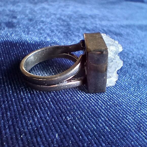 Natural Crystal Square Silver Ring size 5.75 reflective sparkly gemstone - Picture 8 of 14